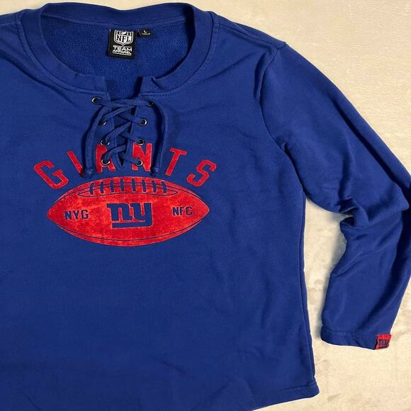 NFL Team Apparel NY Giants Sweatshirt Women's L Cute Lace Up Neckline Poet Fuzz - Picture 2 of 8
